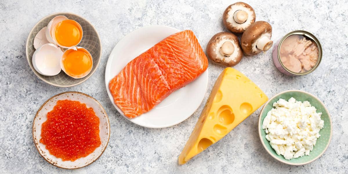 Fisch Lachs Ei Champignons Käse ernährung Vitamin D Lebensmittel Käse Lachs Ei Pilze Champignons